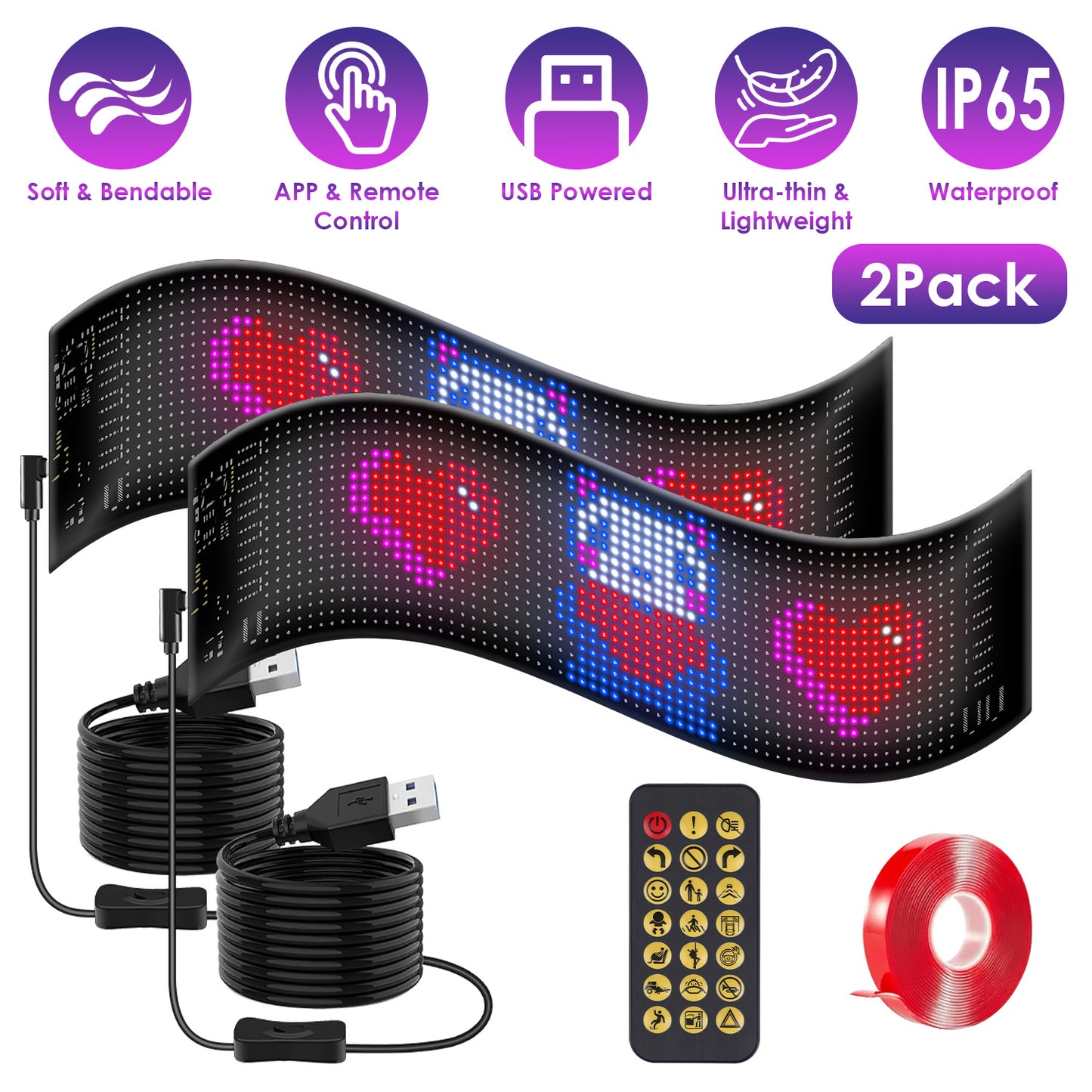 2Pack 20x64 Matrix Devil Eyes Lights For Car Ultra-thin Programmable LED Car