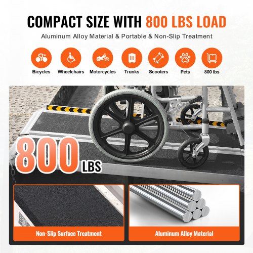 Portable Wheelchair Ramp 7 ft 800 lbs Capacity Non-Slip Aluminum Folding