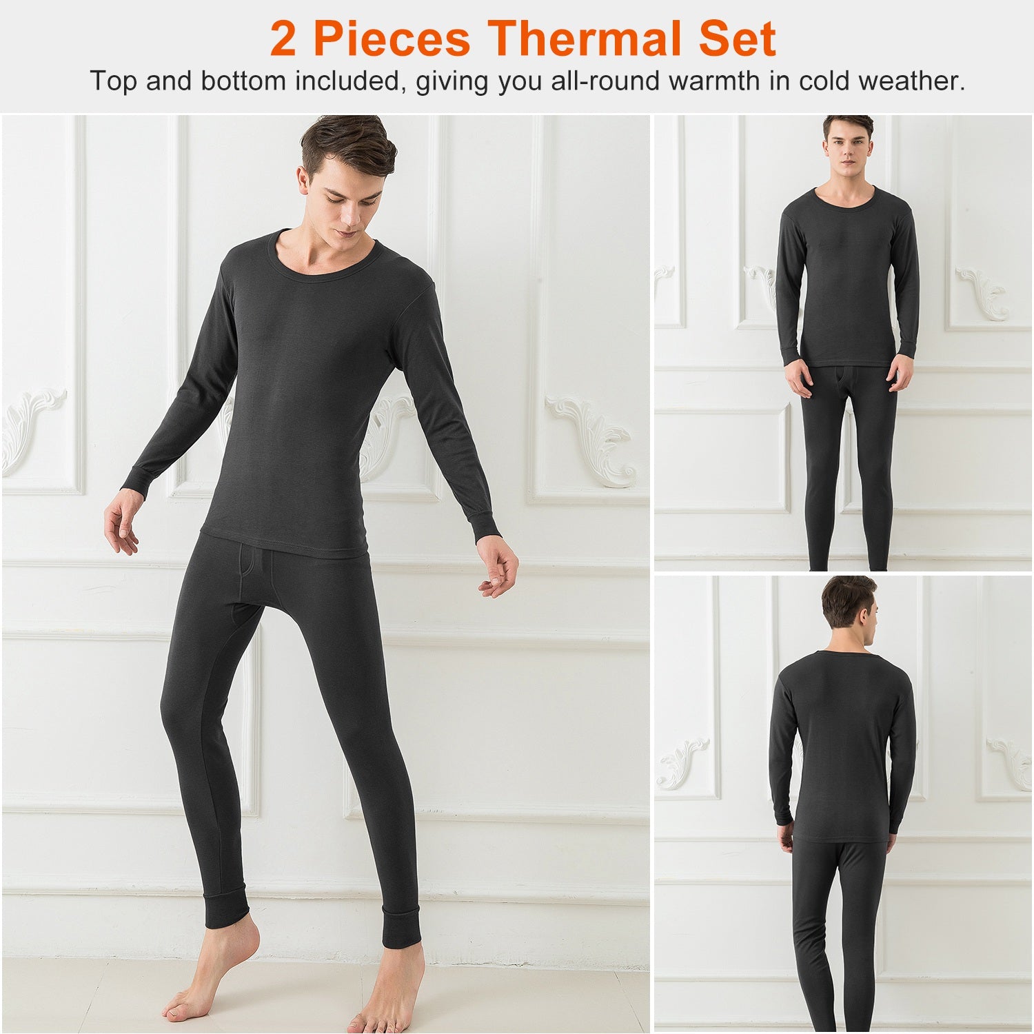 Men Thermal Underwear Set Long Johns Pants Long Sleeve Soft Underwear Kit Top