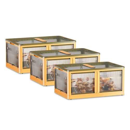 3Pcs Foldable Storage Bins with Lid 4 Doors Collapsible Stackable Closet 9136