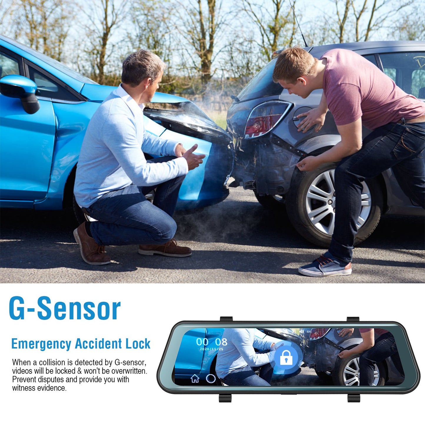 FHD 1080P Car DVR Dash Camera 9.66In Vehicle Driving Recorder w/ G Sensor