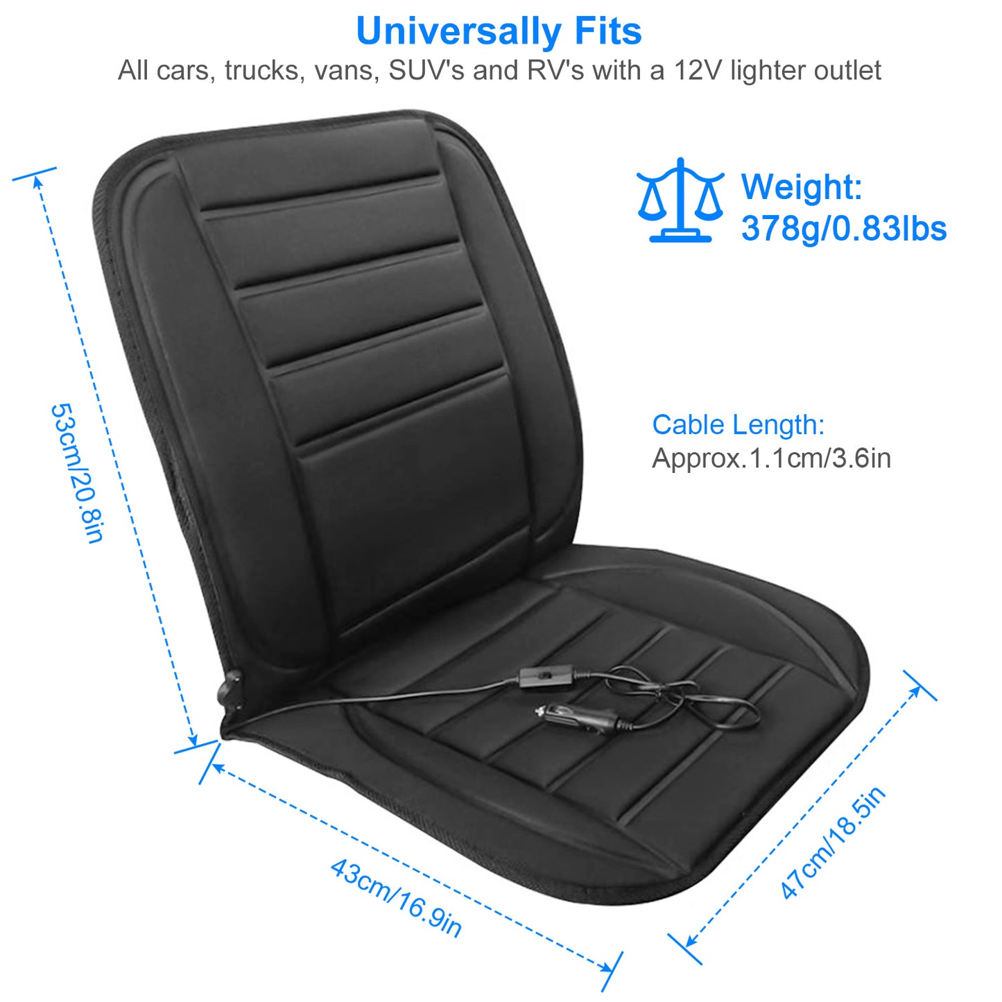 Heated Car Seat Cushion 12V Auto Seat Cover Warmer with Adjustable Temperature