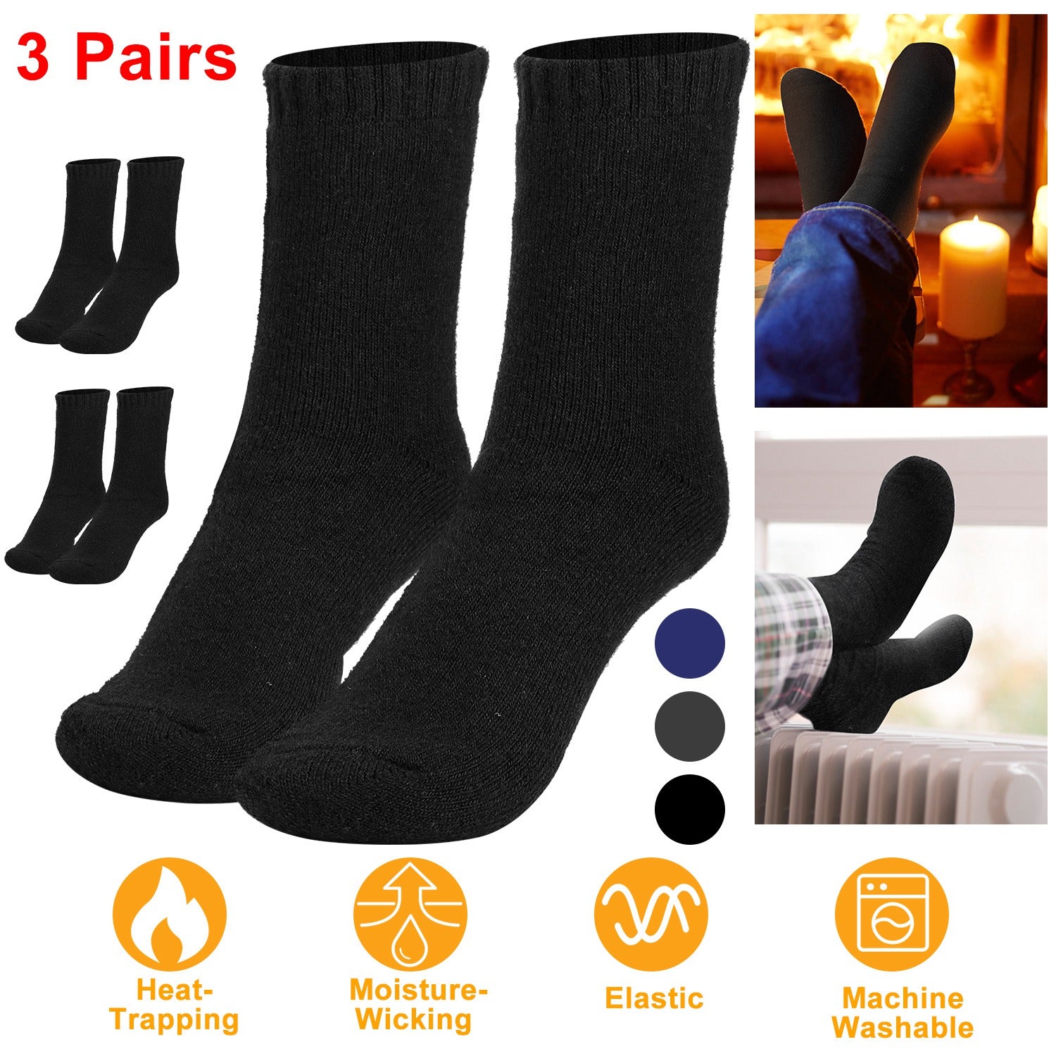 3 Pairs Men Warm Wool Socks Soft Cozy Winter Thermal Socks For Men Thick