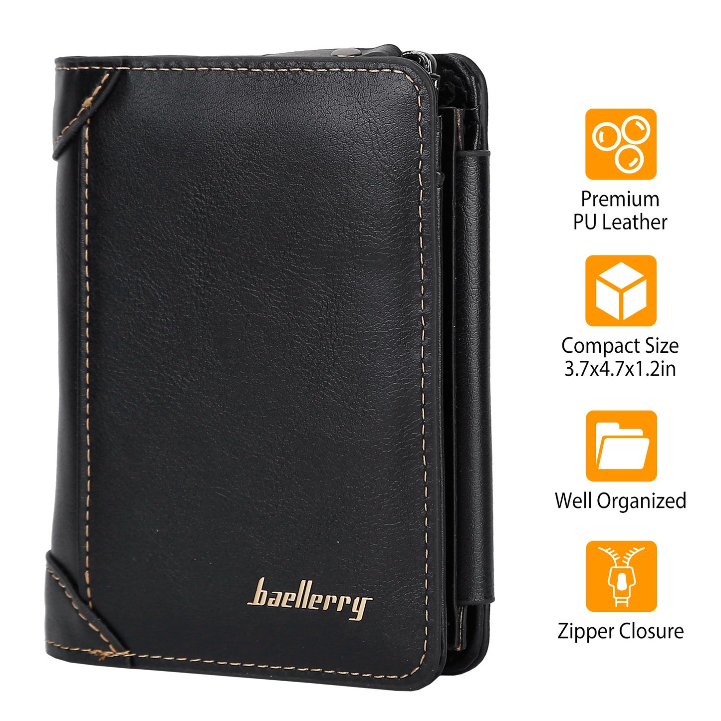 Men’s Leather Wallet ID Card Holder Purse Trifold Clutch Money Zipper with ID