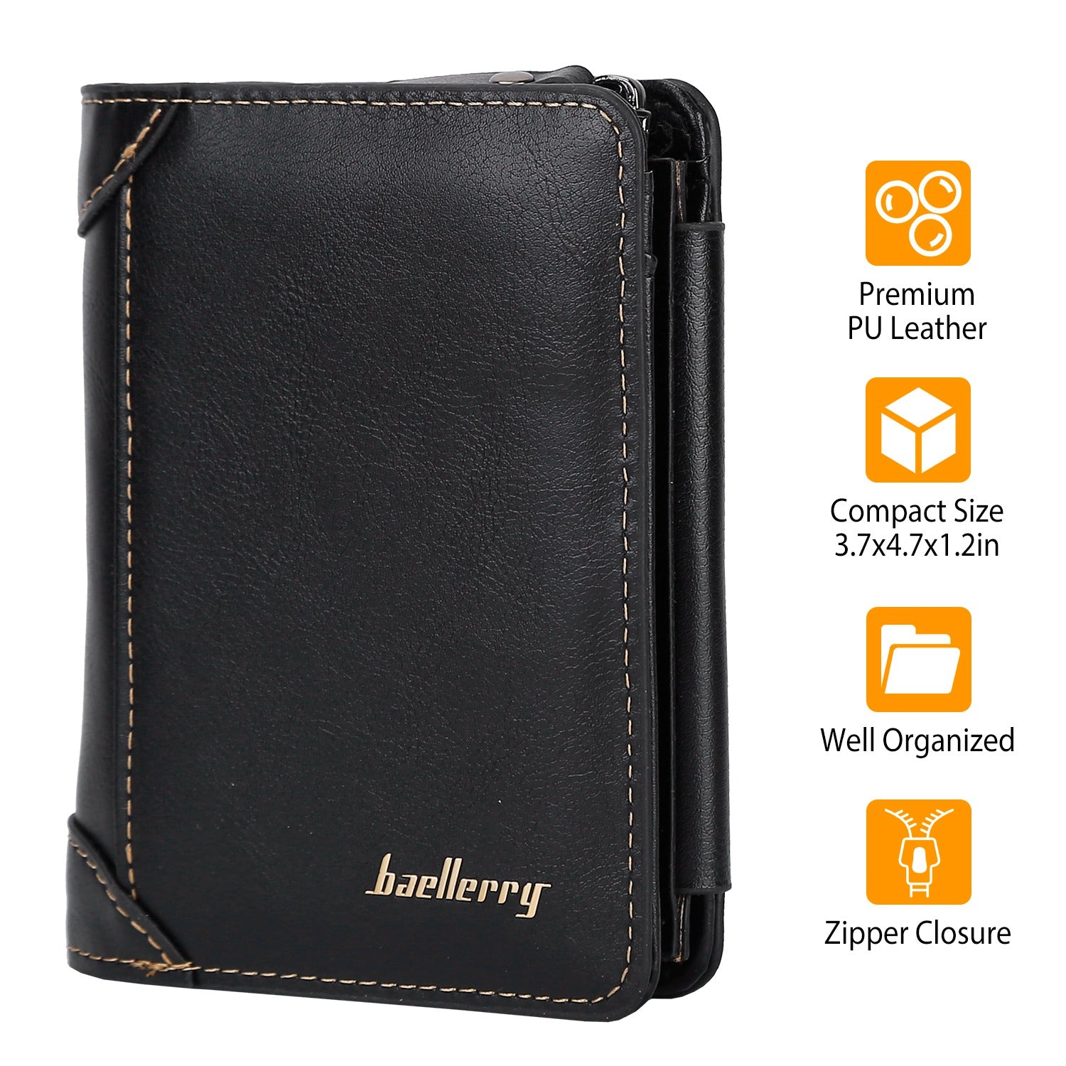 Men’s Leather Wallet ID Card Holder Purse Trifold Clutch Money Zipper with ID