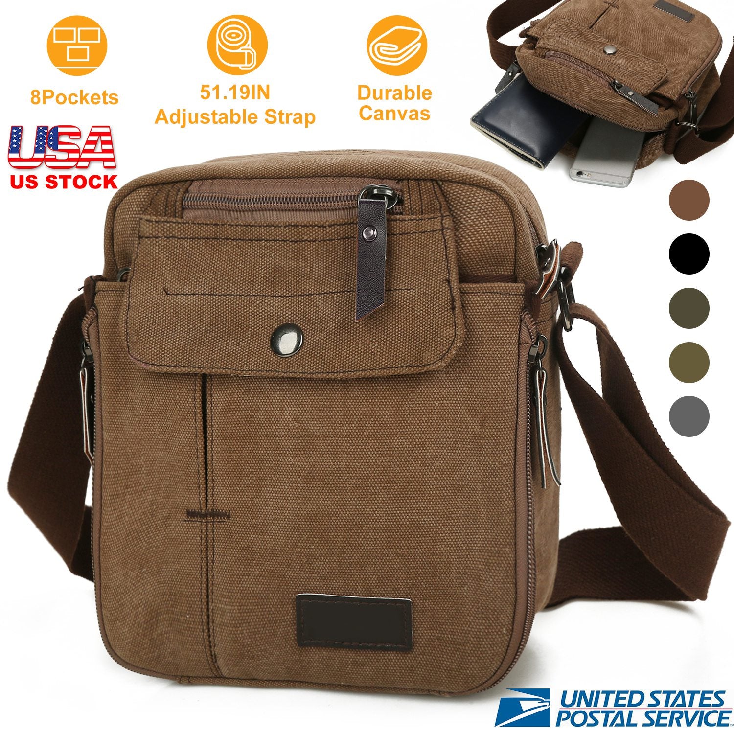 Unisex Crossbody Bags Canvas Phone Tablet PC Shoulder Bag Credit Card Key