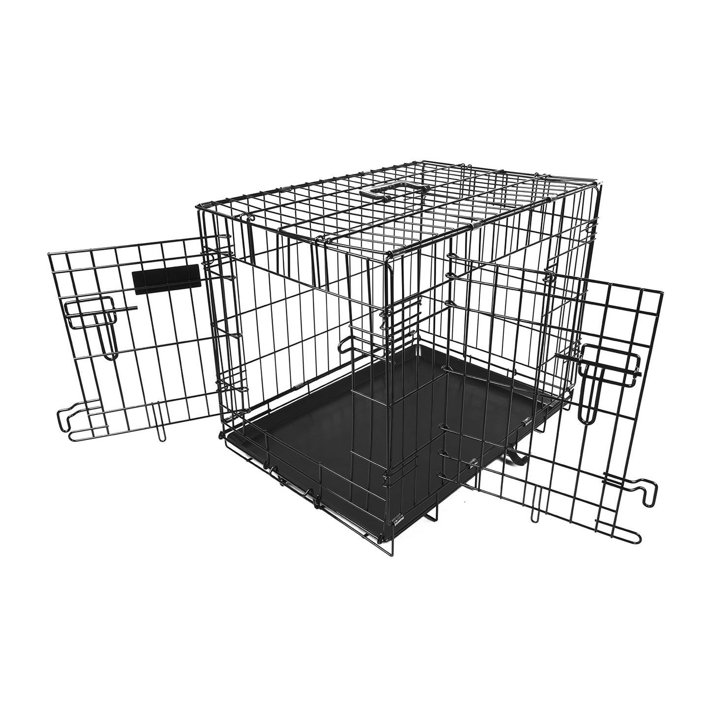 30inches Dogs Crate Folding Metal Pets Crates Double Door Puppy Cage Easy Set