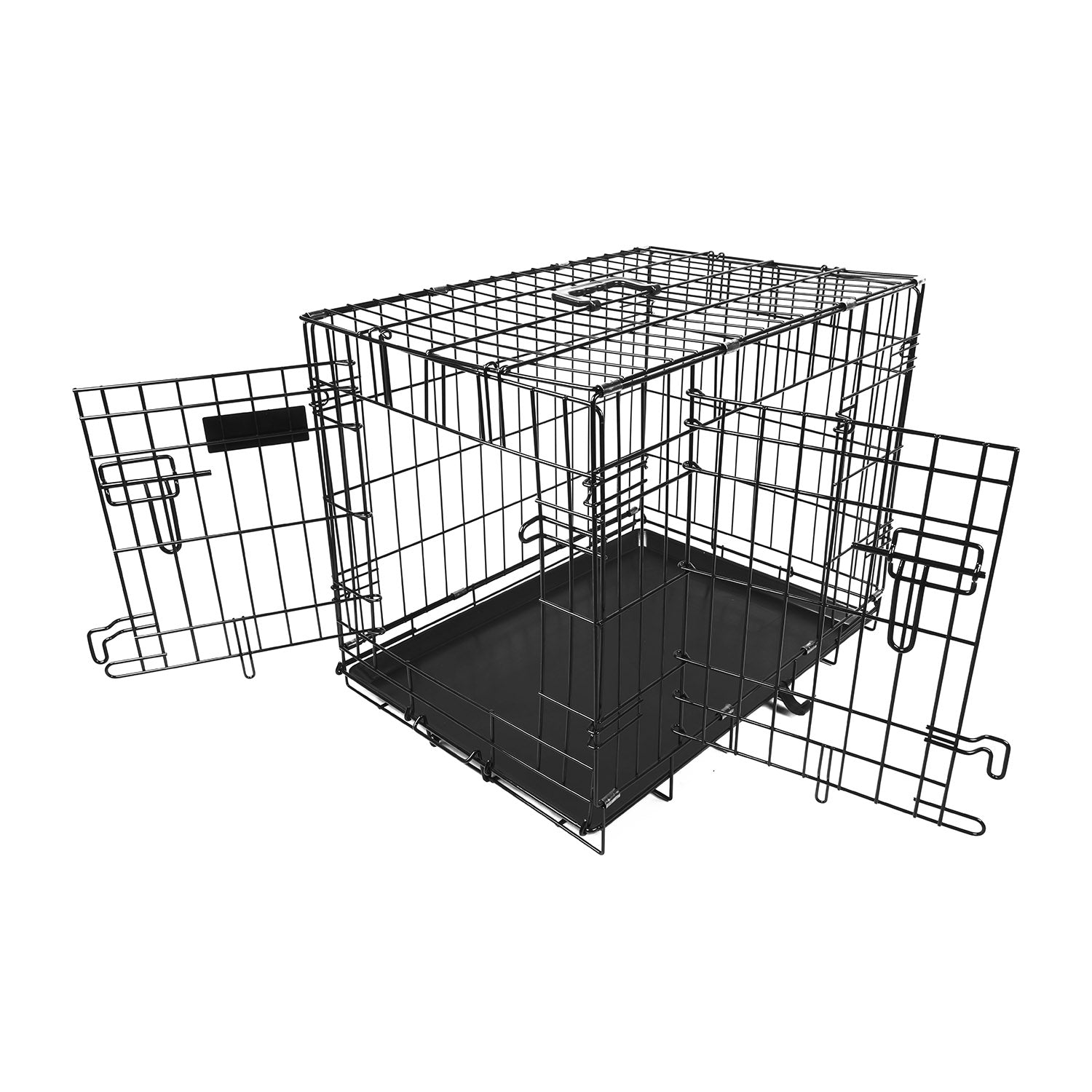 30inches Dogs Crate Folding Metal Pets Crates Double Door Puppy Cage Easy Set