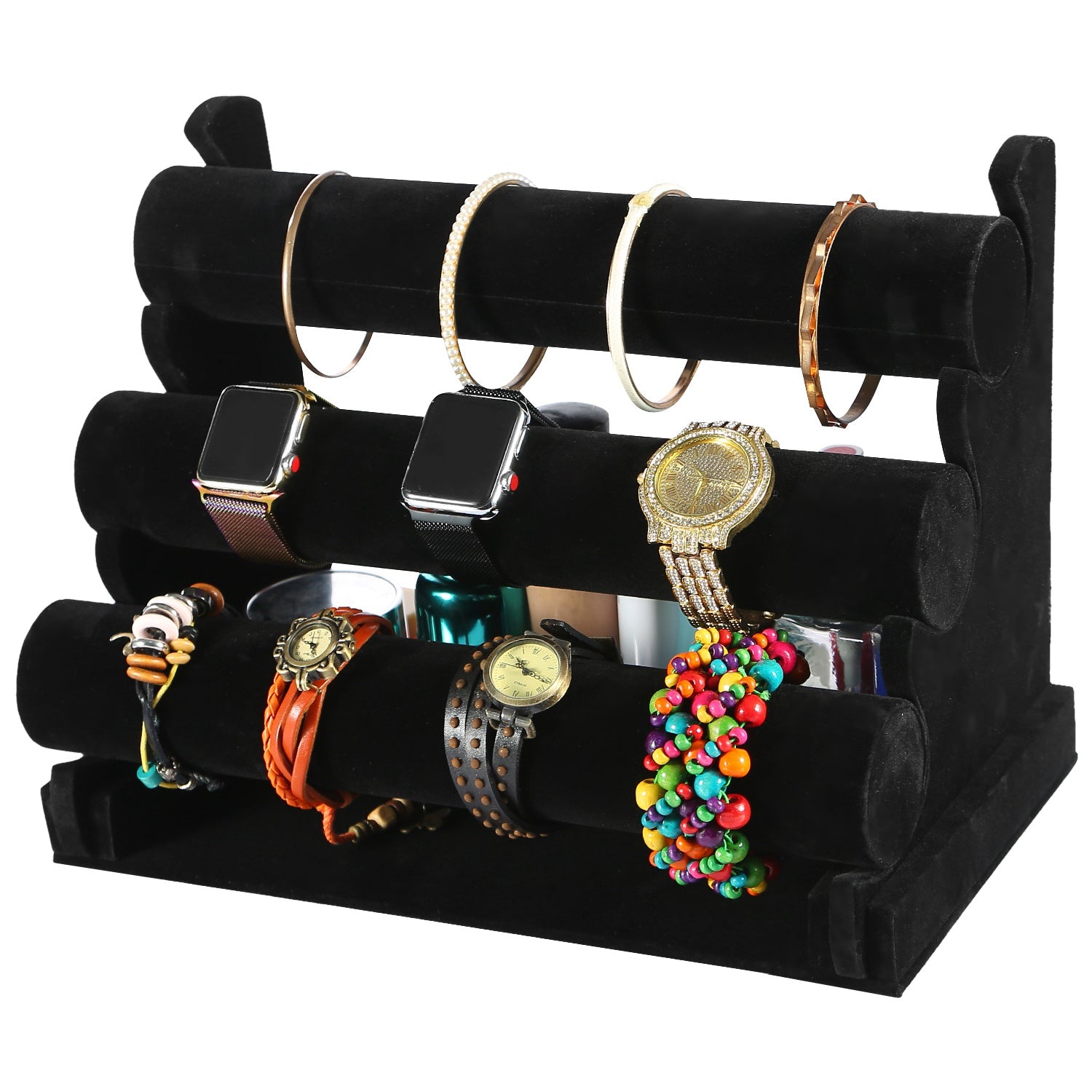 3-Tier Velvet Jewelry Stand Removable Bracelet Holder Watch Jewelry Bangle