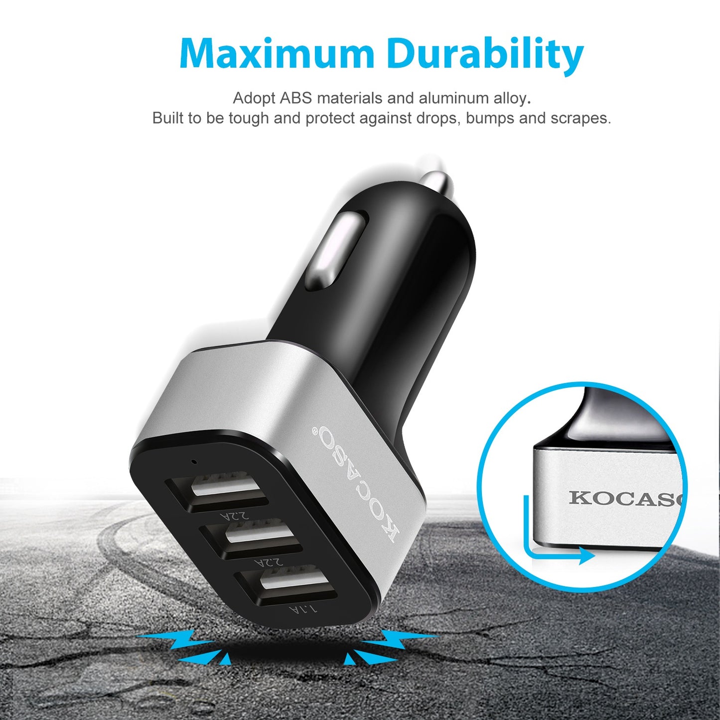 USB Car Charger 30W 5.5A 3 USB Port Cigarette Lighter Charger Adapter For