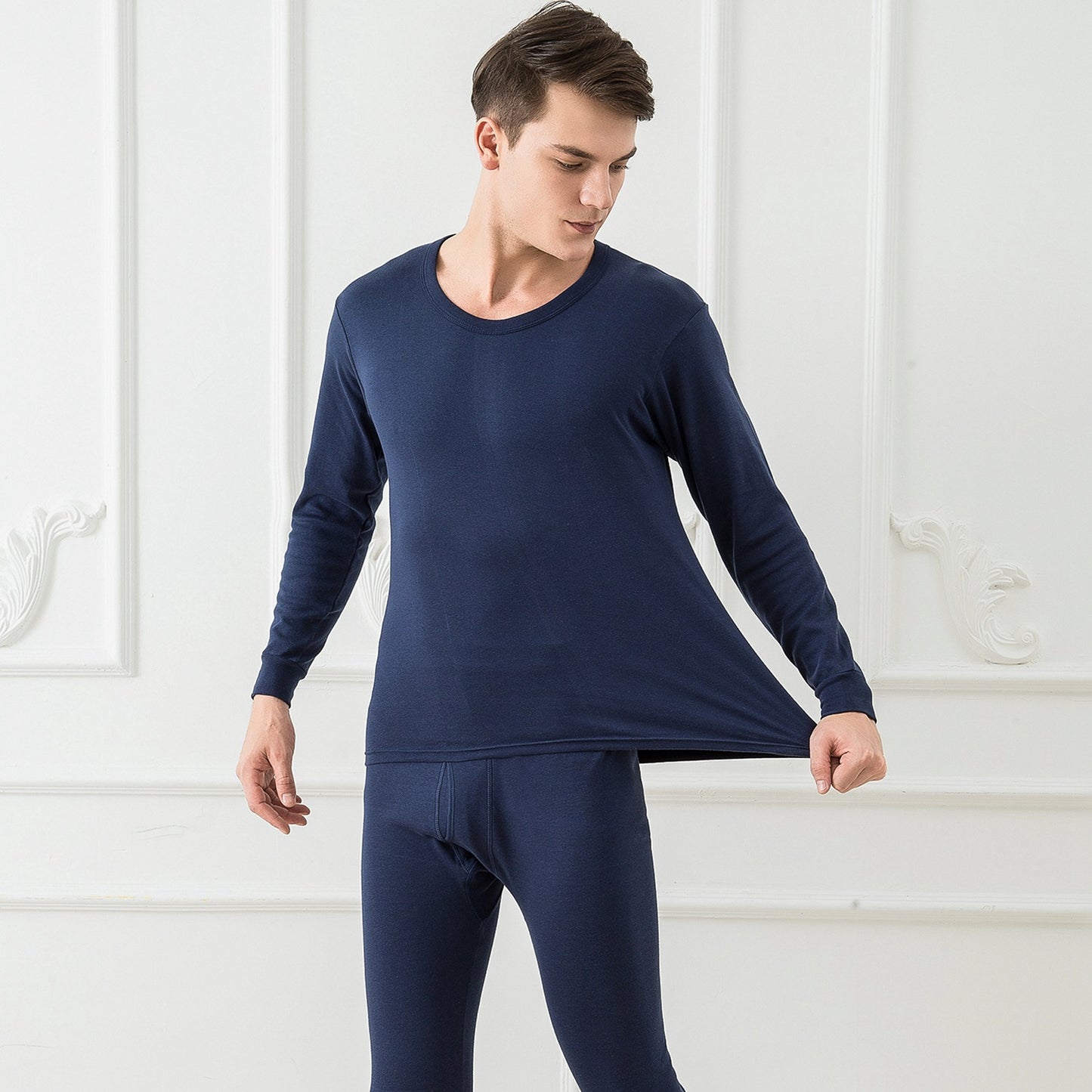 Men Thermal Underwear Set Long Johns Pants Long Sleeve Soft Underwear Kit Top