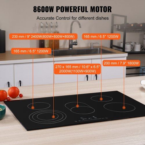 Built in Electric Stove Top 30.3 x 20.5 inch 5 Burners 240V Glass Radiant