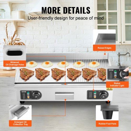 Commercial Electric Griddle 2800W Countertop Half-Flat Top Grill