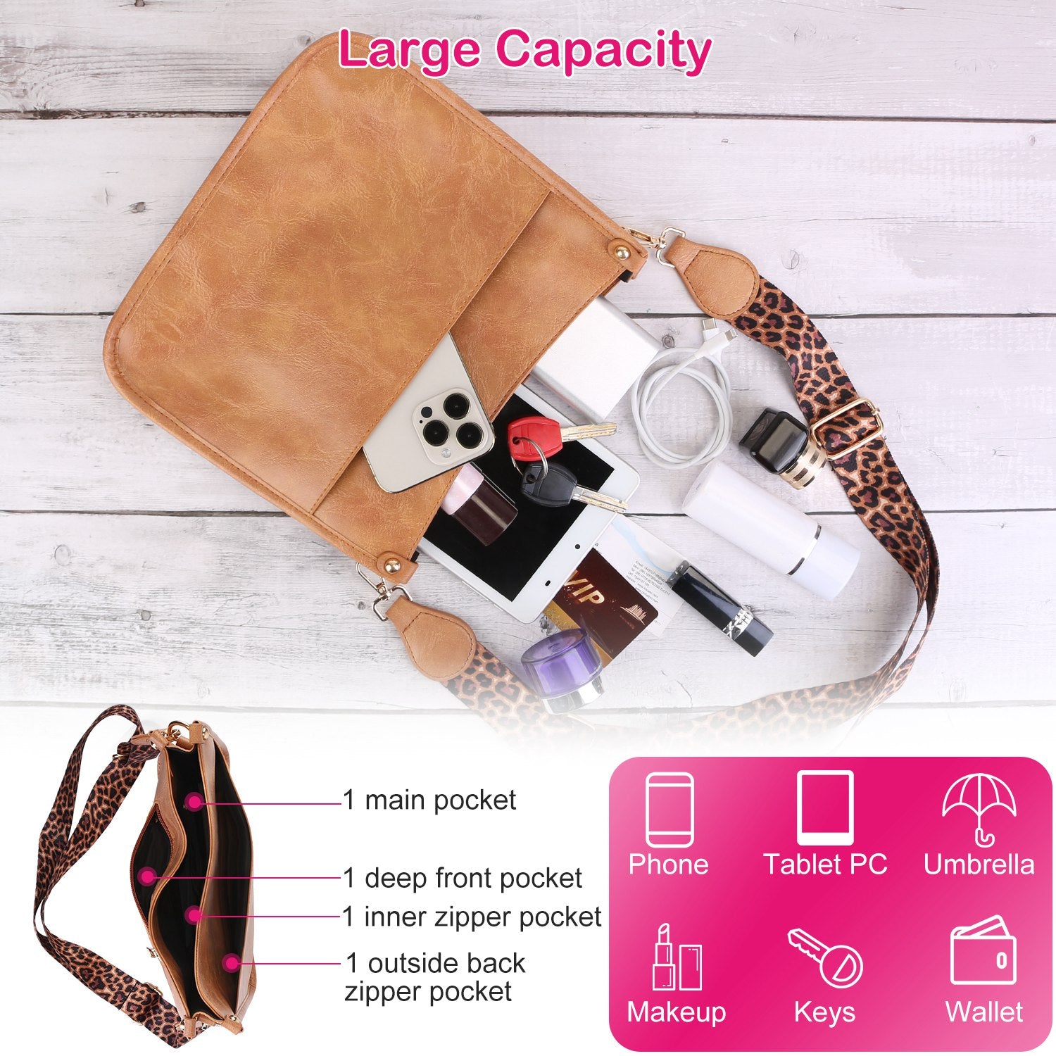 Women Fashion Leather Crossbody Bag Shoulder Bag Casual Handbag with Flexible