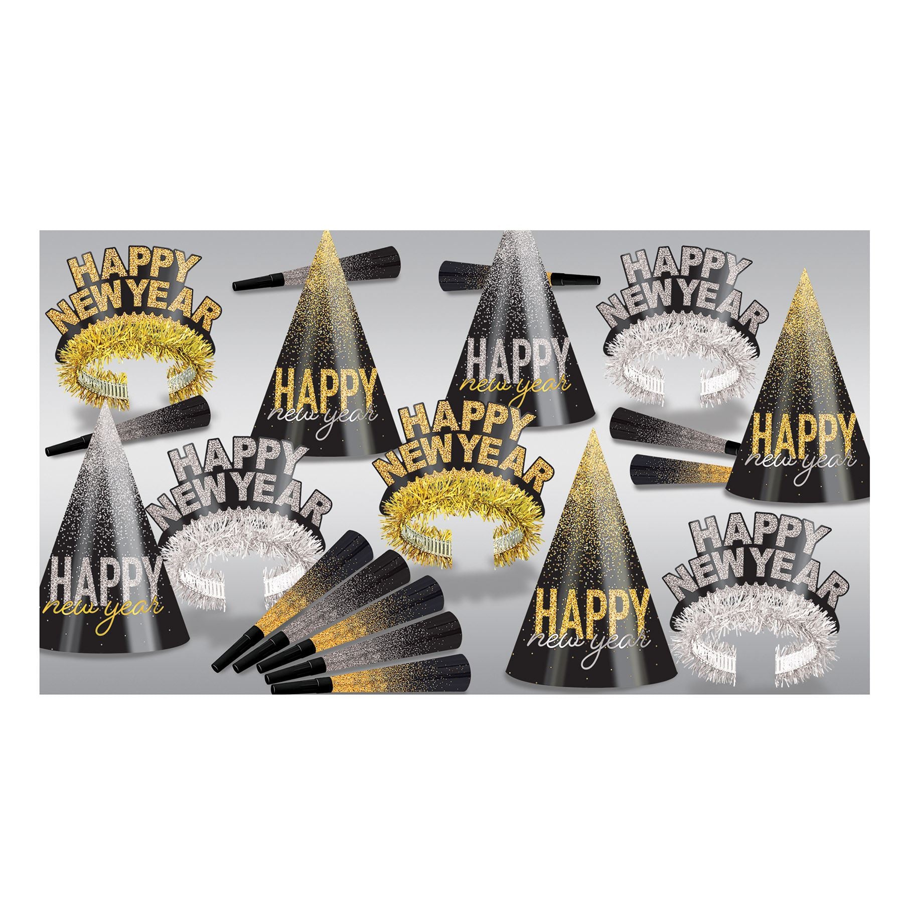 Beistle Silver & Gold Midnight Burst Assortment for 10 - New Years | Party