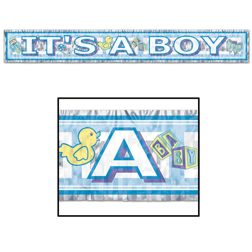 Beistle Metallic It's A Boy Banner - Baby Shower | Party Supply | Decoration