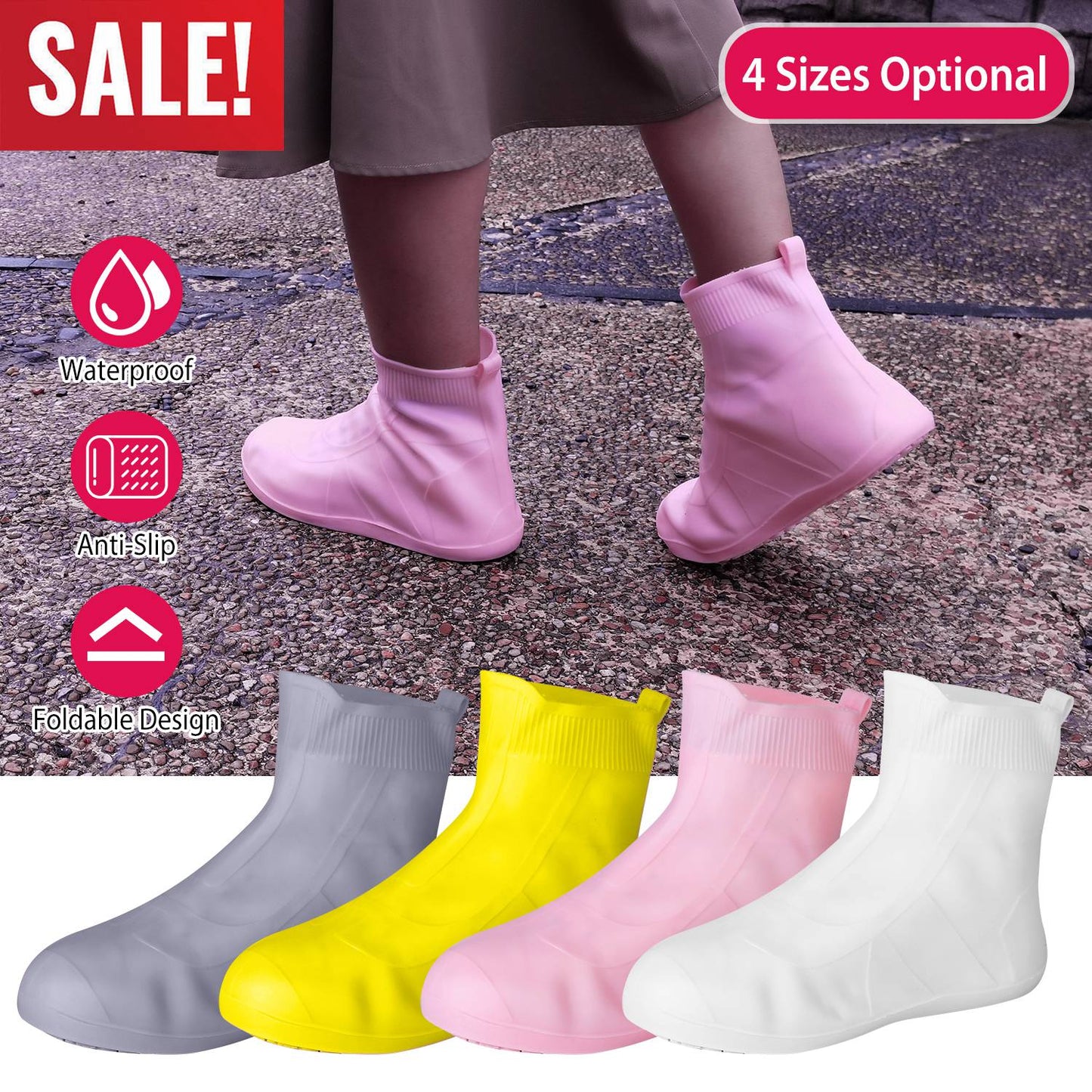 Waterproof Shoe Covers Reusable Not-Slip Rain Shoe Covers Protectors Foldable