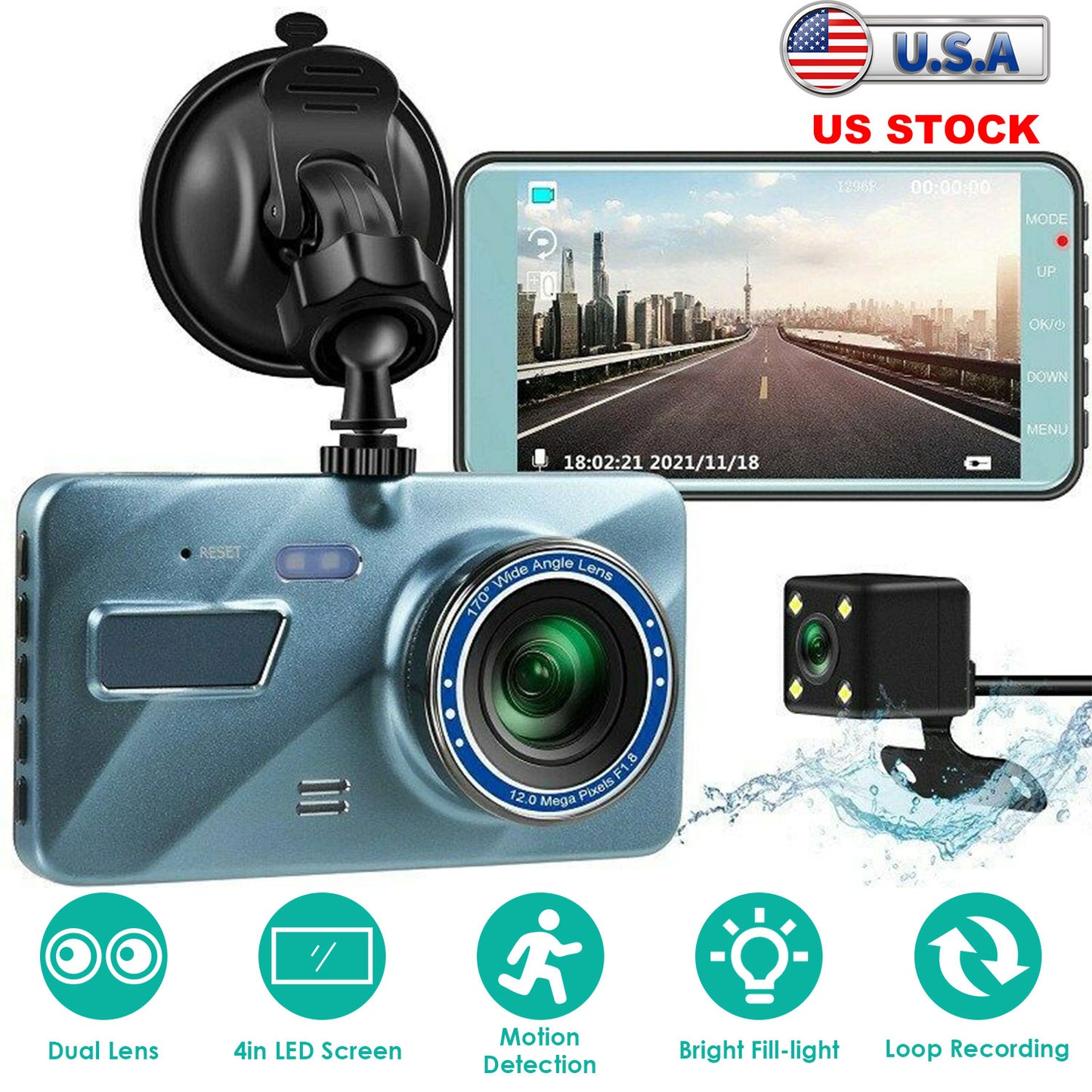 720P Dual Dash Cam Car Camera Recorder Looping Recording Car DVR Driving
