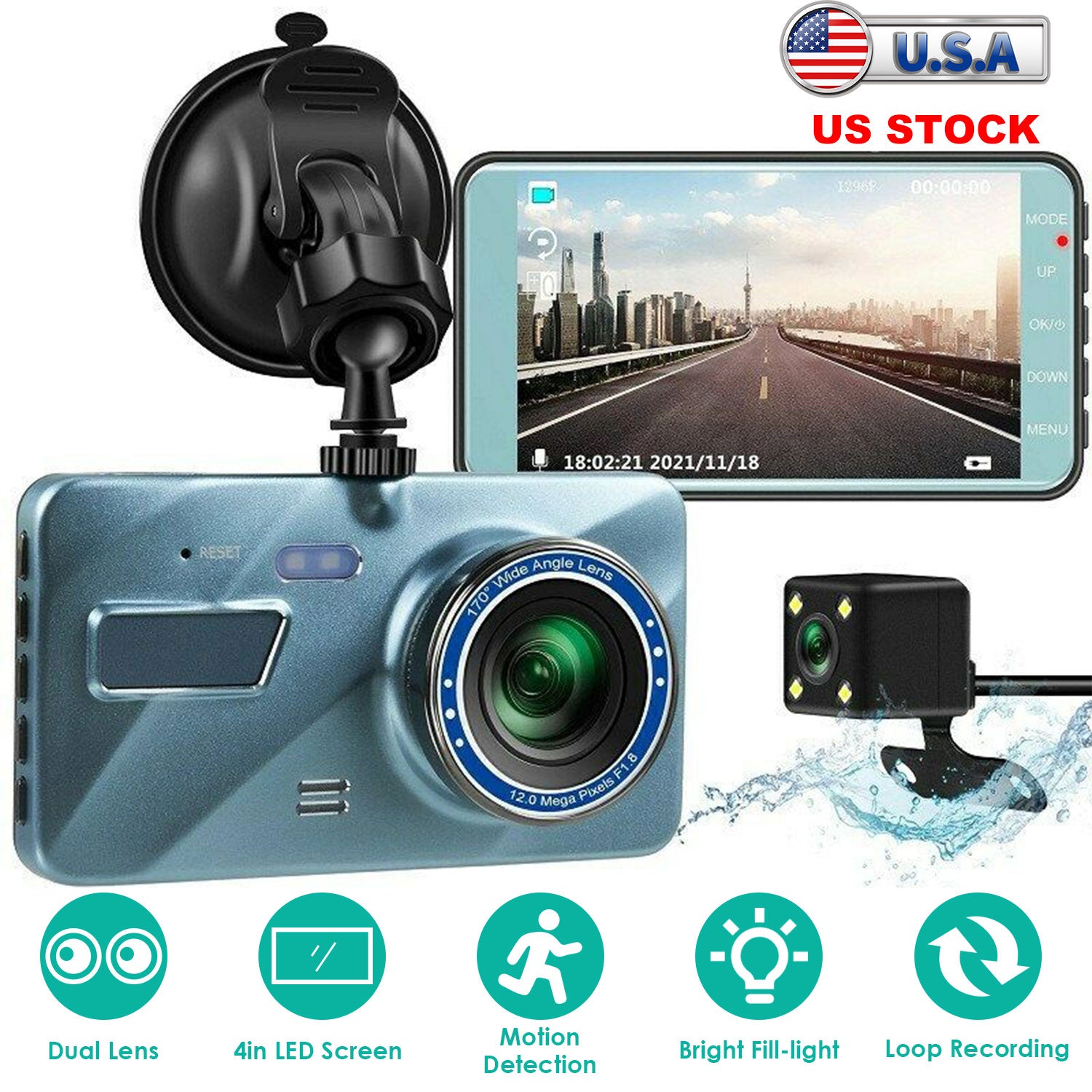 720P Dual Dash Cam Car Camera Recorder Looping Recording Car DVR Driving