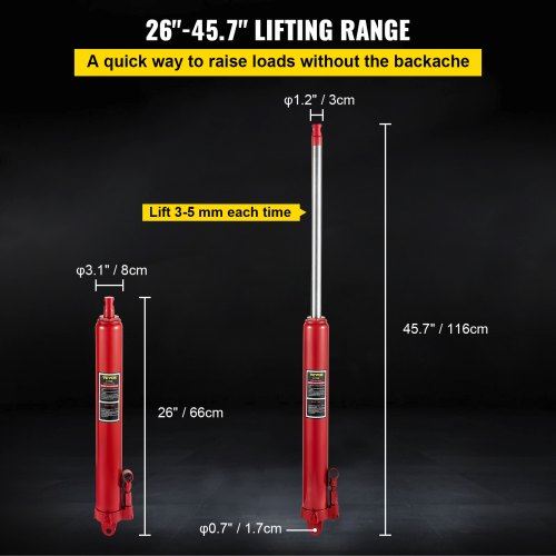 Hydraulic Long Ram Jack, 8 Tons/17363 lbs Capacity, with Single Piston Pump and Clevis Base, Manual Cherry Picker with Handle, for Garage/Shop Cranes, Engine Lift Hoist, Red