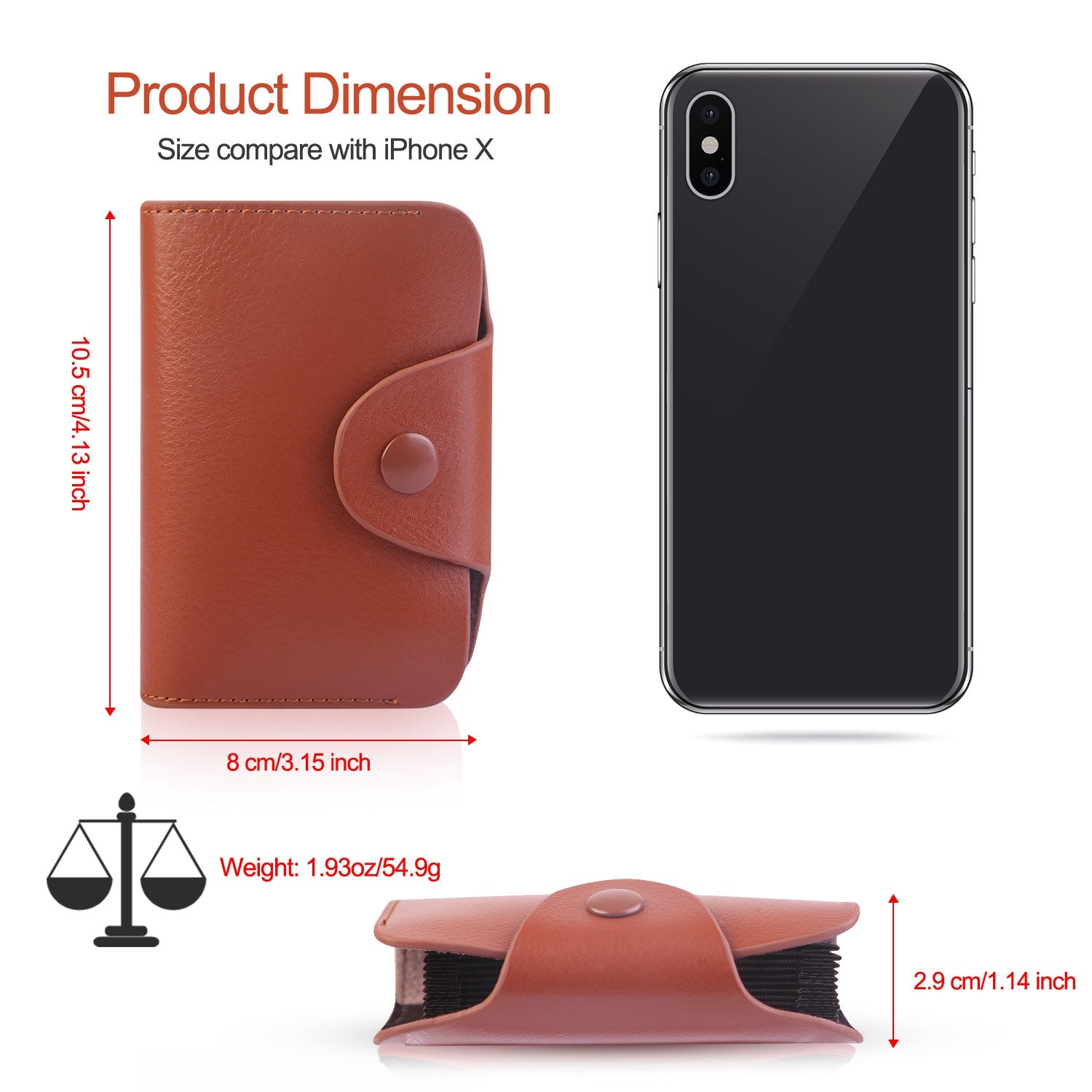 Credit Card Holder Wallet PU Leather Snap Closure Purse Accordion Case with 12