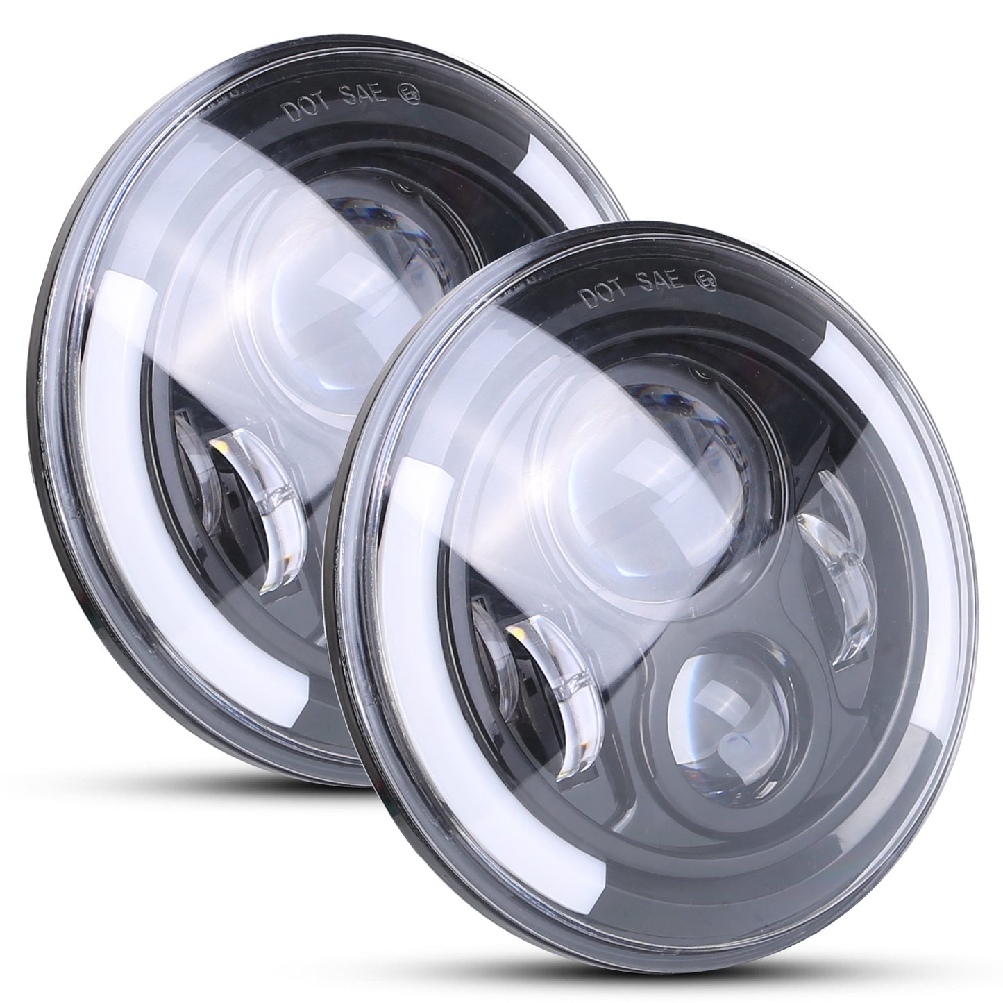 2Pcs 7In 40W Round LED Headlights 3800LM Halo Car Headlamp with DRL Turn Light