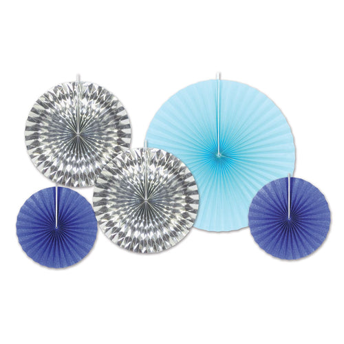 Beistle Blue and Silver Assorted Paper & Foil Decorative Fans - Christmas/Wint