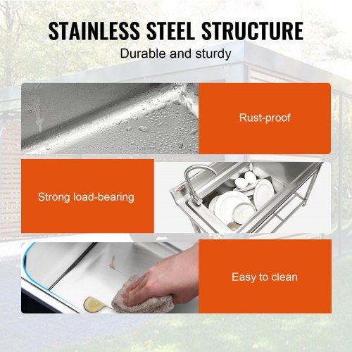 Stainless Steel Utility Sink 1 Compartment Free Standing Small Sink w/Workbench