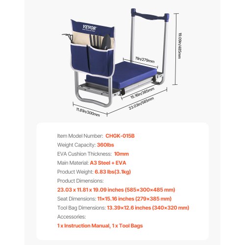 Garden Kneeler and Seat 11 in Wide Thick Kneeling Pad Heavy Duty Garden