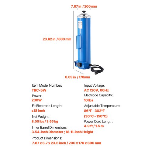 Portable Welding Rod Oven 10LBS Capacity Electrodes Drying Oven 230W 120V