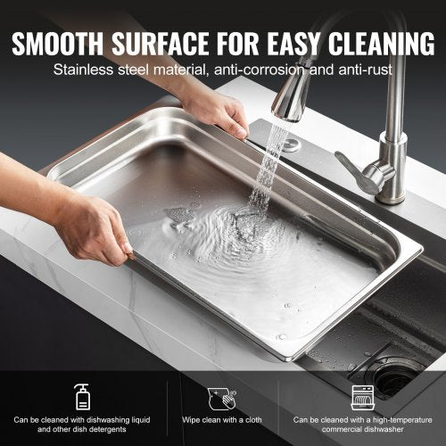 6 Pack Hotel Pans Full Size AntiJam Steam Pan 08mm Thick Stainless Steel
