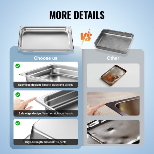 6 Pack Hotel Pans Full Size AntiJam Steam Pan 08mm Thick Stainless Steel