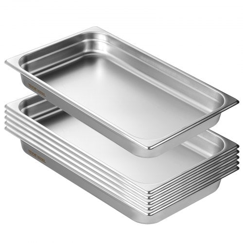 6 Pack Hotel Pans Full Size AntiJam Steam Pan 08mm Thick Stainless Steel