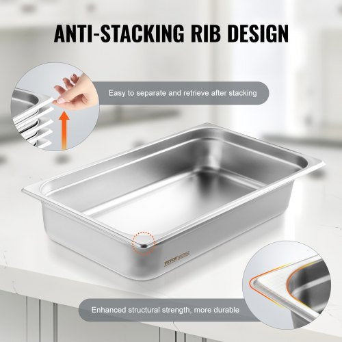 Hotel Pan Full Size AntiJam Steam Pan 08mm Thick Stainless Steel