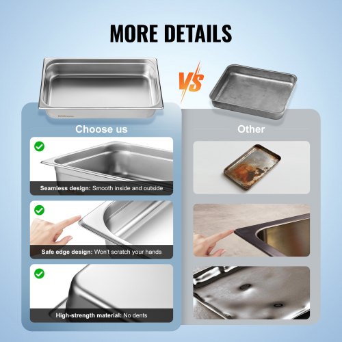 Hotel Pan Full Size AntiJam Steam Pan 08mm Thick Stainless Steel