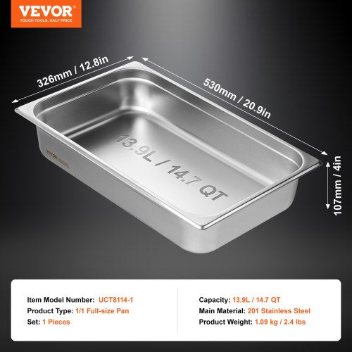 Hotel Pan Full Size AntiJam Steam Pan 08mm Thick Stainless Steel