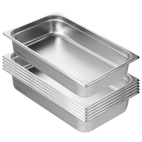 6 Pack Hotel Pans Full Size AntiJam Steam Pan 08mm Thick Stainless Steel