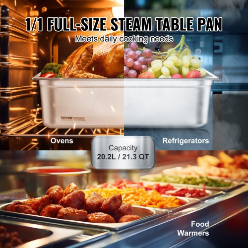 6 Pack Hotel Pans Full Size AntiJam Steam Pan 08mm Thick Stainless Steel