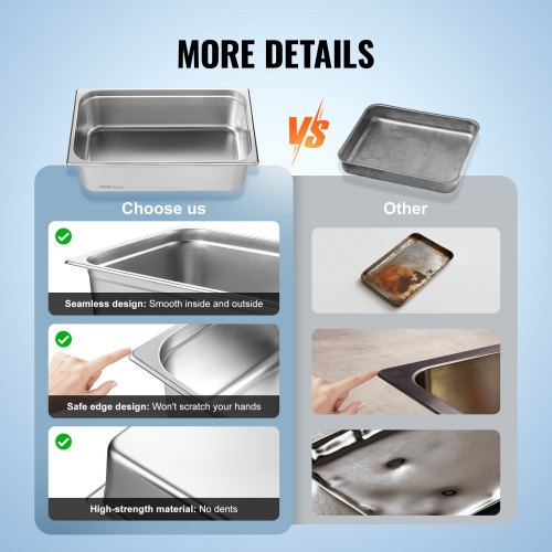6 Pack Hotel Pans Full Size AntiJam Steam Pan 08mm Thick Stainless Steel