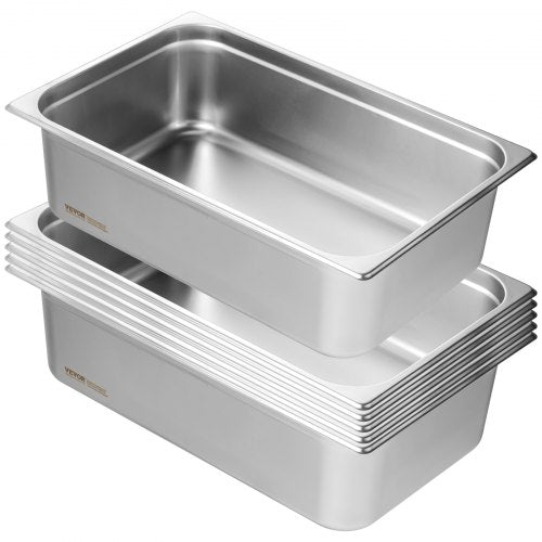 6 Pack Hotel Pans Full Size AntiJam Steam Pan 08mm Thick Stainless Steel