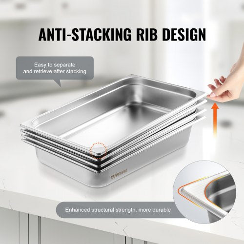 4 Pack Hotel Pans Full Size AntiJam Steam Pan with Lid 08mm Thick
