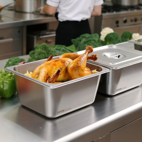 2 Pack Stainless Steam Hotel Pans 12 Size Table Steam Pans With Lids 6
