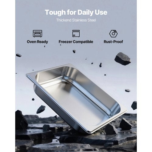 4 Pack Stainless Steam Hotel Pan 12 Size Table Steam Pan 2.5 Inch Deep