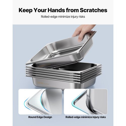4 Pack Stainless Steam Hotel Pan 12 Size Table Steam Pan 2.5 Inch Deep