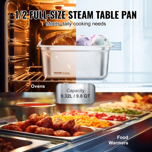6 Pack Hotel Pans 12 Size AntiJam Steam Pan 08mm Thick Stainless Steel