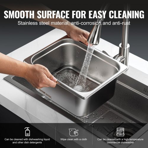 6 Pack Hotel Pans 12 Size AntiJam Steam Pan 08mm Thick Stainless Steel