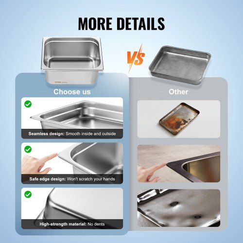 6 Pack Hotel Pans 12 Size AntiJam Steam Pan 08mm Thick Stainless Steel