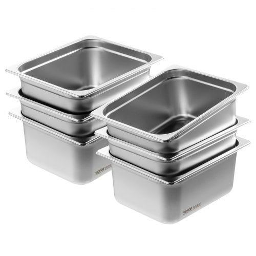 6 Pack Hotel Pans 12 Size AntiJam Steam Pan 08mm Thick Stainless Steel