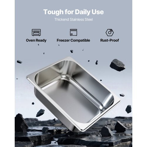 6 Pack Stainless Steam Hotel Pans 12 Size Table Steam Pan 4 Inch Deep