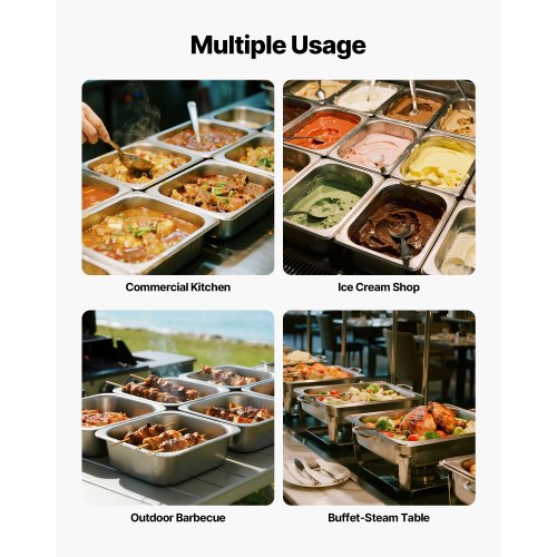 6 Pack Stainless Steam Hotel Pans 12 Size Table Steam Pan 4 Inch Deep